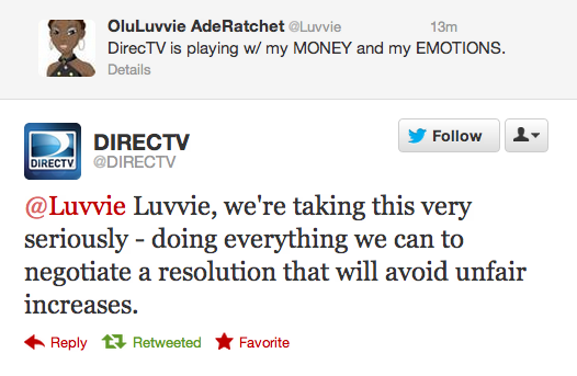 DirecTV Tweet to Luvvie