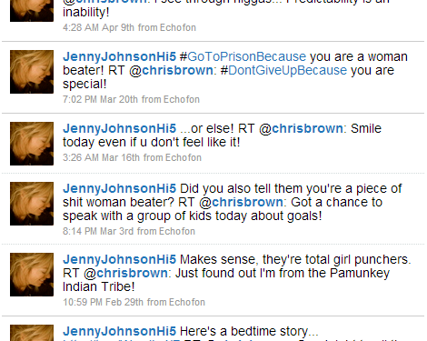 Jenny Johnson tweets to Chris Brown