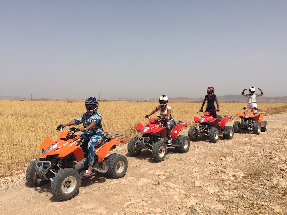 Riding ATVs (quad bikes) in the countryside outside of Marrakesh, Morocco with Demetria, Christina and Eartha.