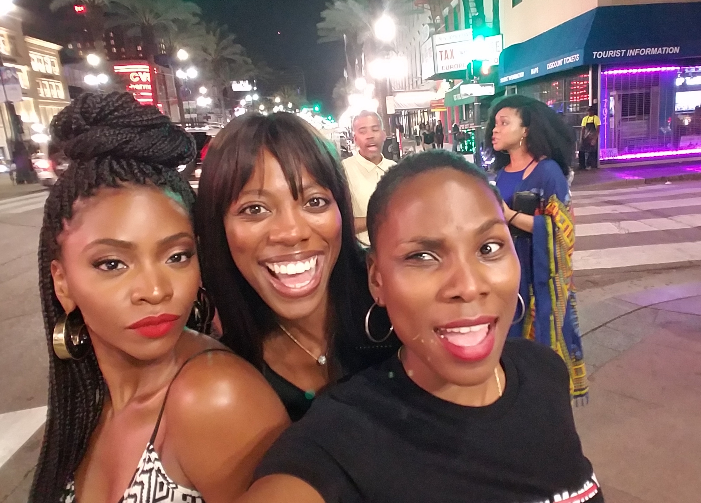 Teyonah Parris, Yvonne Orji and Me loitering in the streets of New Orleans in July